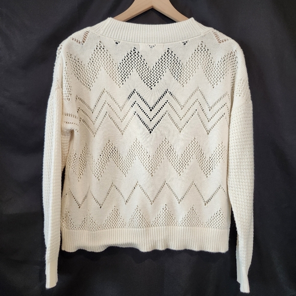 Marled Womens Ivory Cardigan Size M Geo Pattern Open Knit Spring Quiet Luxury - Picture 4 of 8